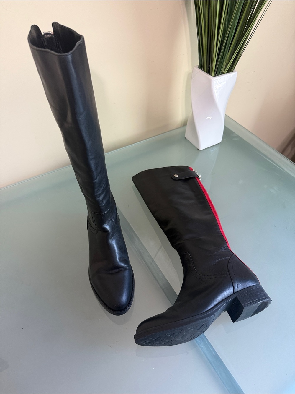 Steve Madden Black Leather Riding Boots Black Leather Knee High Boots Size 8.